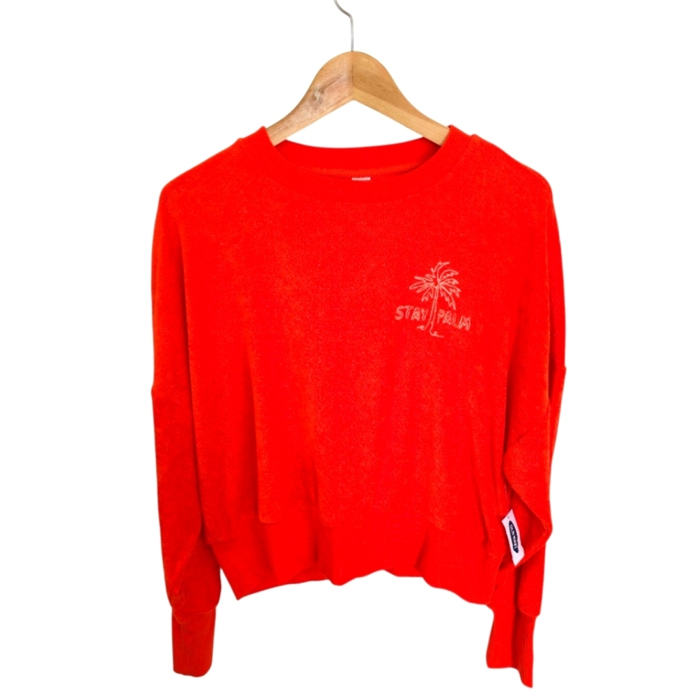 NWT Old Navy Women's Stay Palm Orange Terrycloth  Embroidered Sweater Size Large
